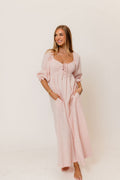 Cecilia 100% Cotton Smocked Maxi Dress in Pale Pink Foliage - Bump Friendly