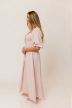 Cecilia 100% Cotton Smocked Maxi Dress in Pale Pink Foliage - Bump Friendly