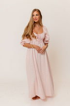 Cecilia 100% Cotton Smocked Maxi Dress in Pale Pink Foliage - Bump Friendly