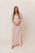 Sienna 100% Cotton Puff Sleeve Maxi Dress in Pale Pink Foliage - Bump Friendly