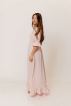 Sienna 100% Cotton Puff Sleeve Maxi Dress in Pale Pink Foliage - Bump Friendly