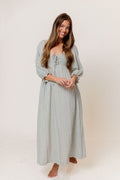 Cecilia 100% Cotton Smocked Maxi Dress in Light Indigo Plaid (Lined) - Bump Friendly