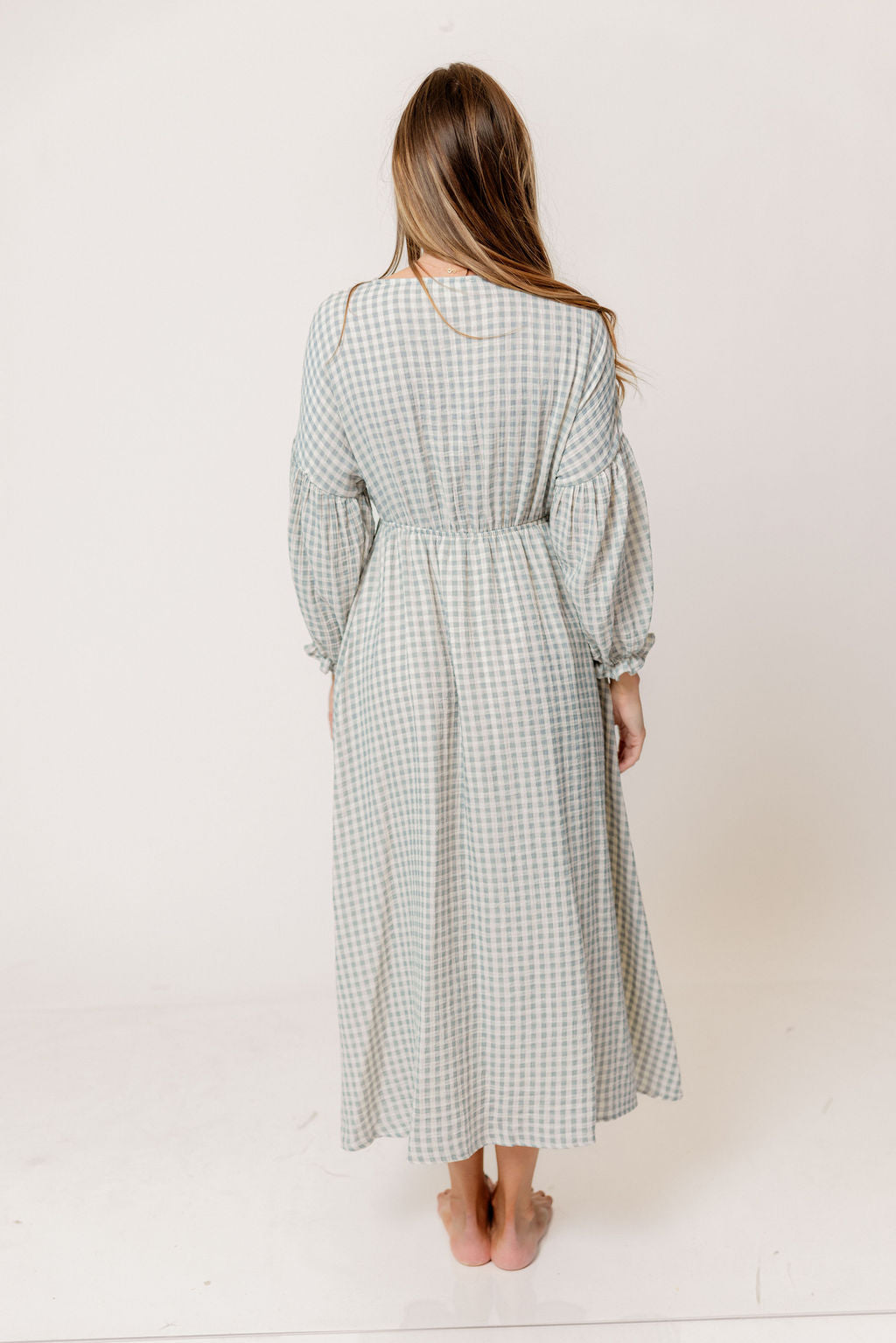 Hunter 100% Cotton Midi Dress in Light Indigo Plaid (Lined) - Bump Friendly