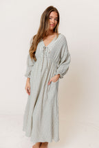 Hunter 100% Cotton Midi Dress in Light Indigo Plaid (Lined) - Bump Friendly