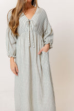 Hunter 100% Cotton Midi Dress in Light Indigo Plaid (Lined) - Bump Friendly