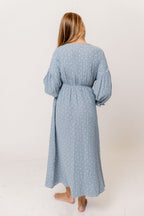 Hunter 100% Cotton Midi Dress in Light Indigo Foliage - Bump Friendly