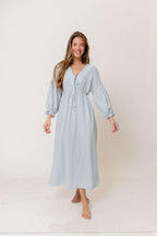 Hunter 100% Cotton Midi Dress in Baby Blue Foliage - Bump Friendly