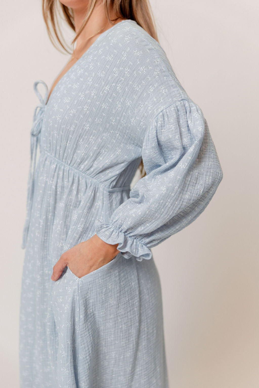Hunter 100% Cotton Midi Dress in Baby Blue Foliage - Bump Friendly