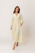 Hunter 100% Cotton Midi Dress in Custard Foliage - Bump Friendly