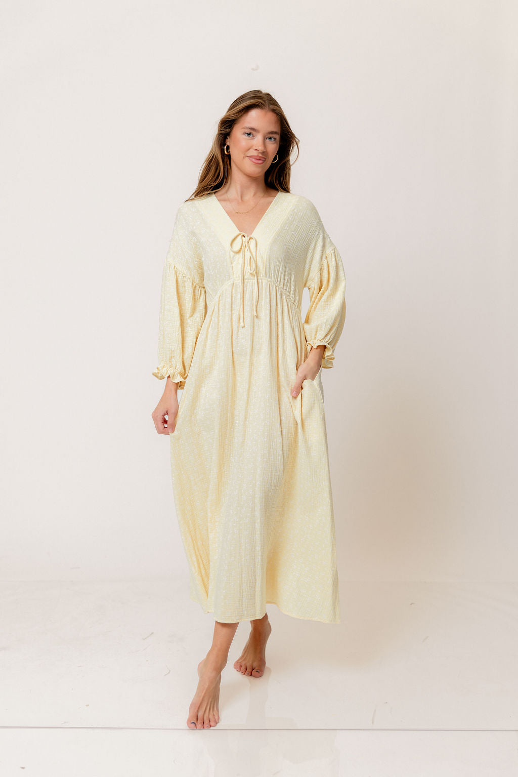 Hunter 100% Cotton Midi Dress in Custard Foliage - Bump Friendly