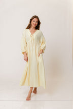 Hunter 100% Cotton Midi Dress in Custard Foliage - Bump Friendly