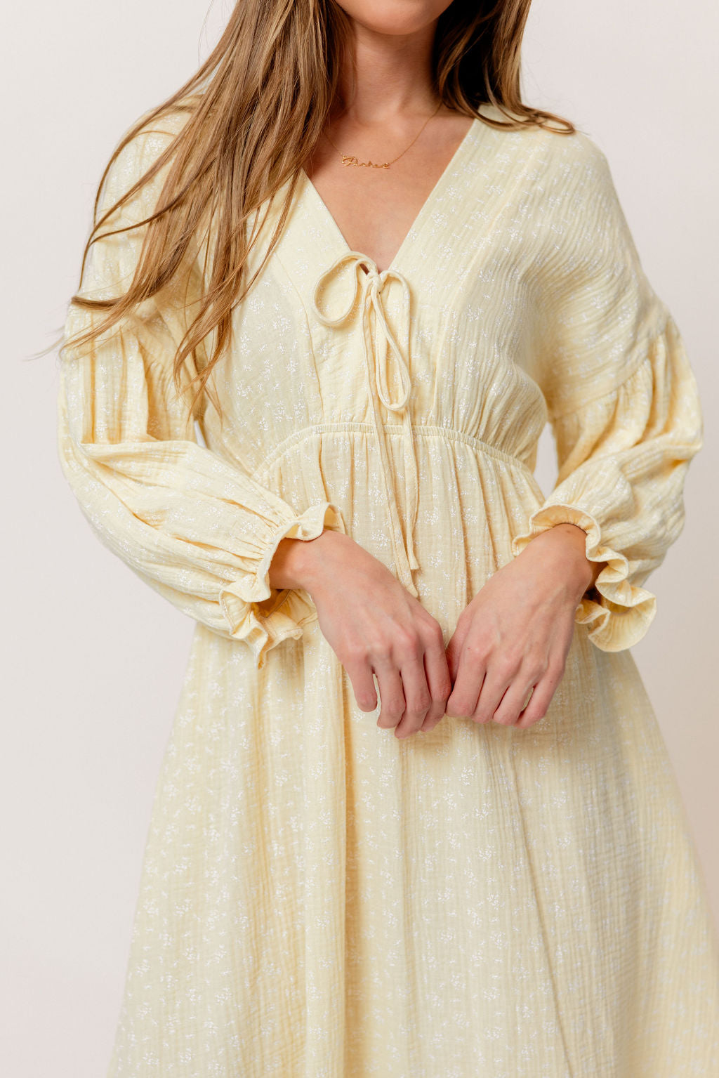 Hunter 100% Cotton Midi Dress in Custard Foliage - Bump Friendly