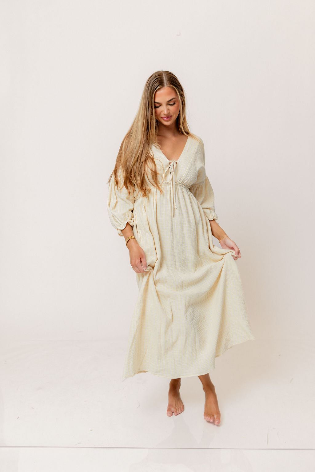 Hunter 100% Cotton Midi Dress in Custard Plaid (Lined) - Bump Friendly
