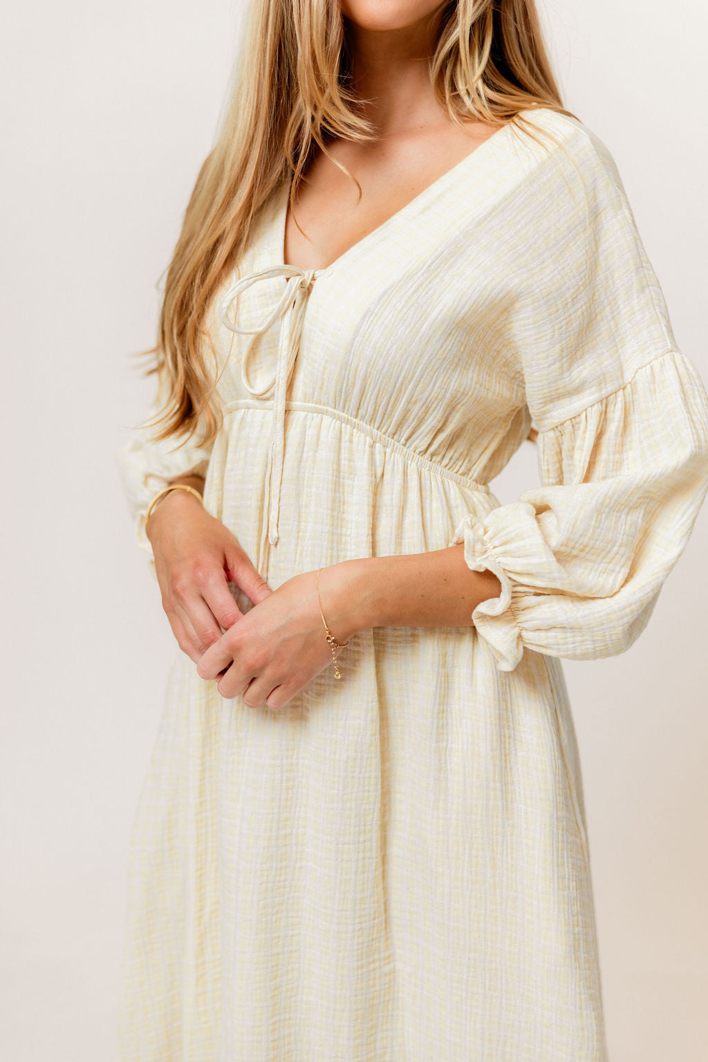 Hunter 100% Cotton Midi Dress in Custard Plaid (Lined) - Bump Friendly