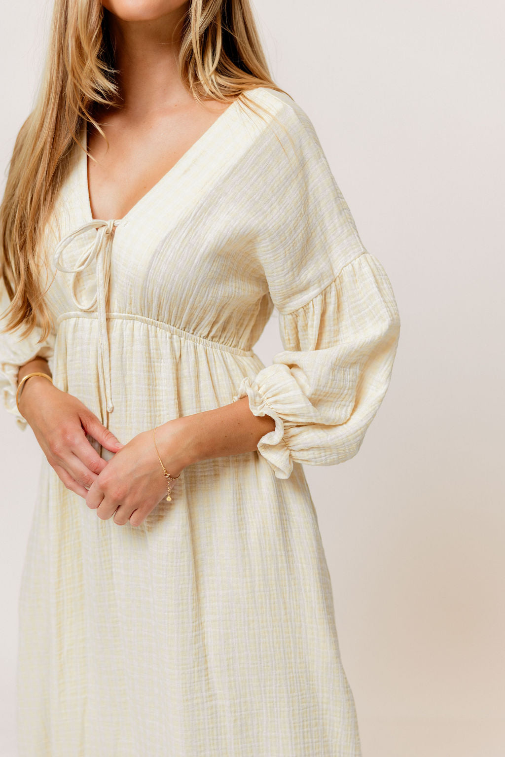Hunter 100% Cotton Midi Dress in Custard Plaid (Lined) - Bump Friendly
