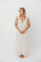 Katy Pleated Bodice Maxi Dress in Cream - Bump Friendly