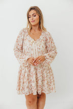 Maui Soft Petals Flare Mini Dress in Cream Multi with Detachable Liner