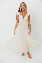 Katy Pleated Bodice Maxi Dress in Cream - Bump Friendly