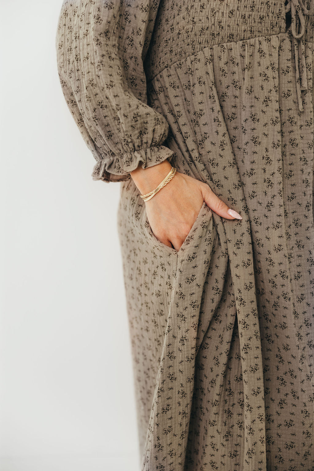 Cecilia 100% Cotton Maxi Dress in Olive Foliage