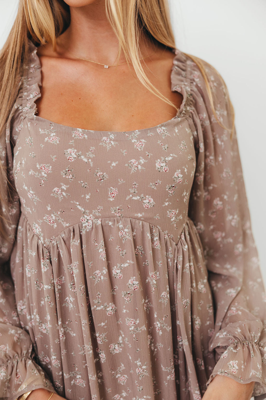 Amy Floral Long Sleeve Maxi Dress in Mocha Multi - Bump Friendly (Restocking in August)