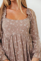 Amy Floral Long Sleeve Maxi Dress in Mocha Multi - Bump Friendly (Restocking in August)