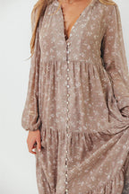 Anna Floral Print Button Front Duster Maxi W/Slip in Mocha Multi - Bump Friendly