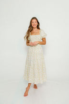 Mia 100% Cotton Midi Dress in Cream Multi Floral