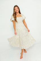Mia 100% Cotton Midi Dress in Cream Multi Floral