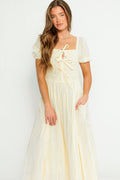 Arabelle Smocked Bow Detail Maxi Dress in Lemon Water