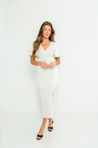 Suzanne Flutter Sleeve Midi Dress in Cream