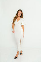 Suzanne Flutter Sleeve Midi Dress in Cream