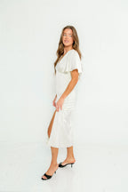 Suzanne Flutter Sleeve Midi Dress in Cream