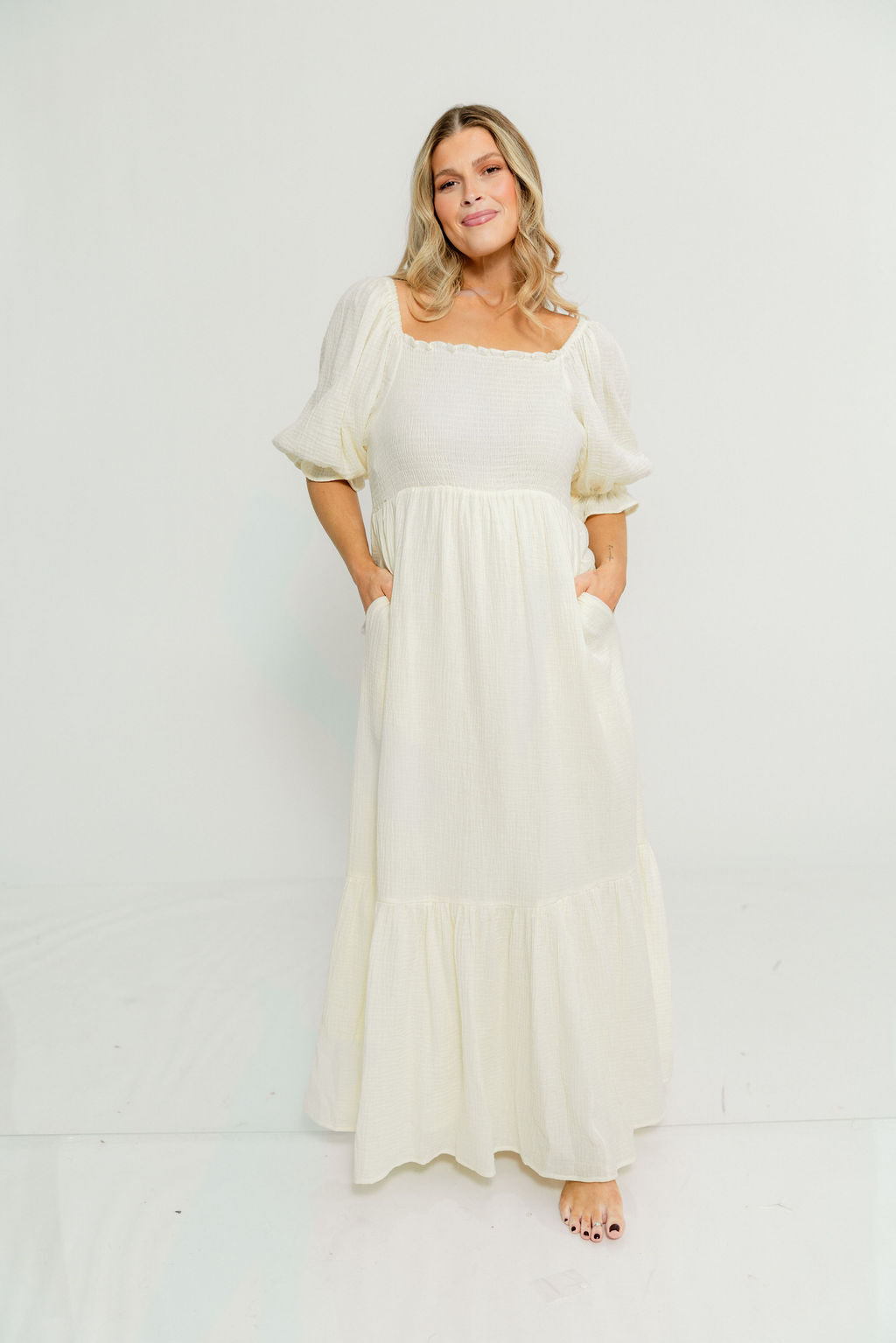 Modest Liv 100% Cotton Maxi Dress in Cream - Bump Friendly