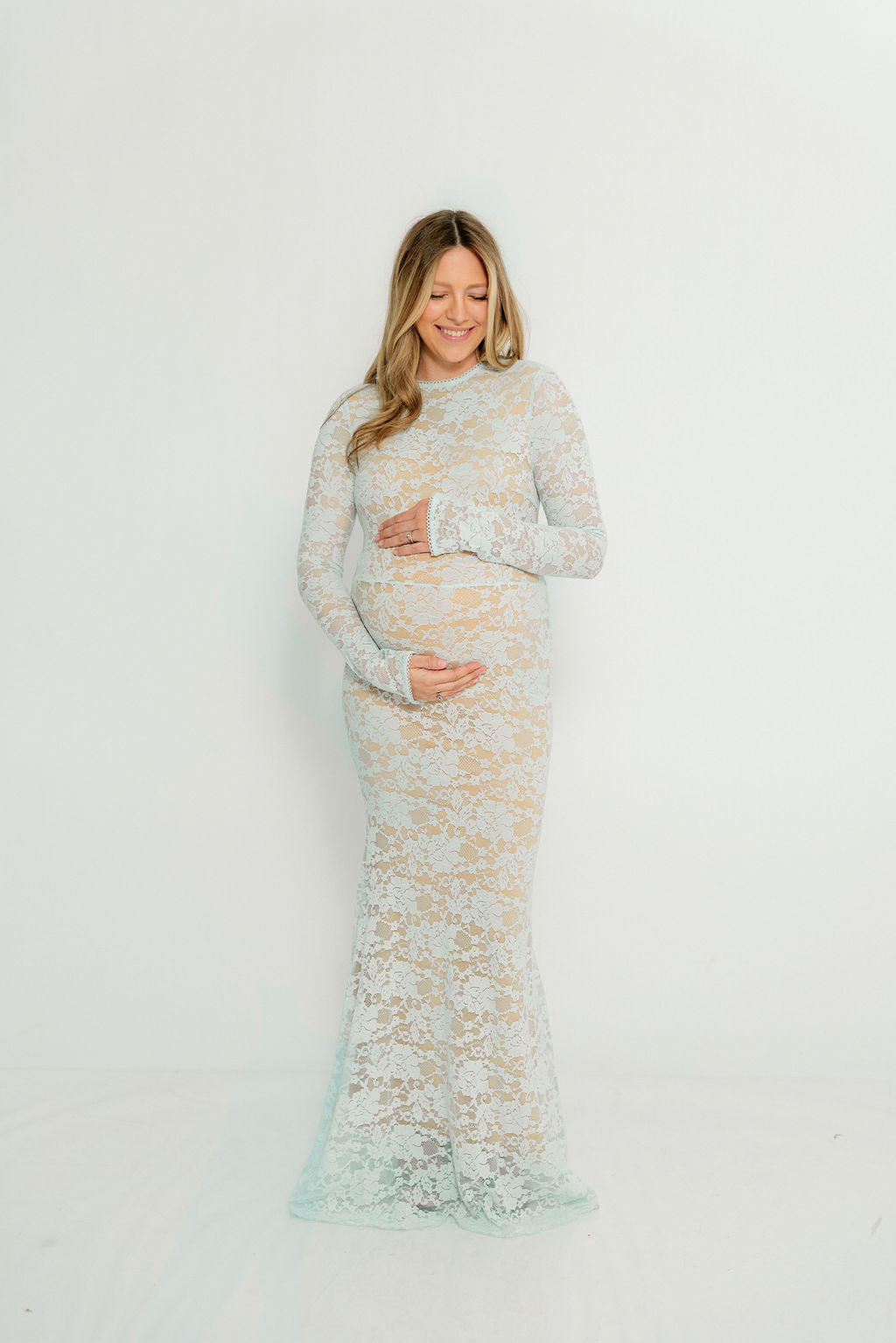 Seraphine Lace Maxi Dress in Pale Blue - Bump Friendly (Size Up for Bump)