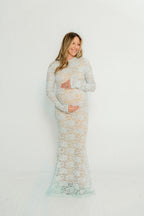 Seraphine Lace Maxi Dress in Pale Blue - Bump Friendly (Size Up for Bump)