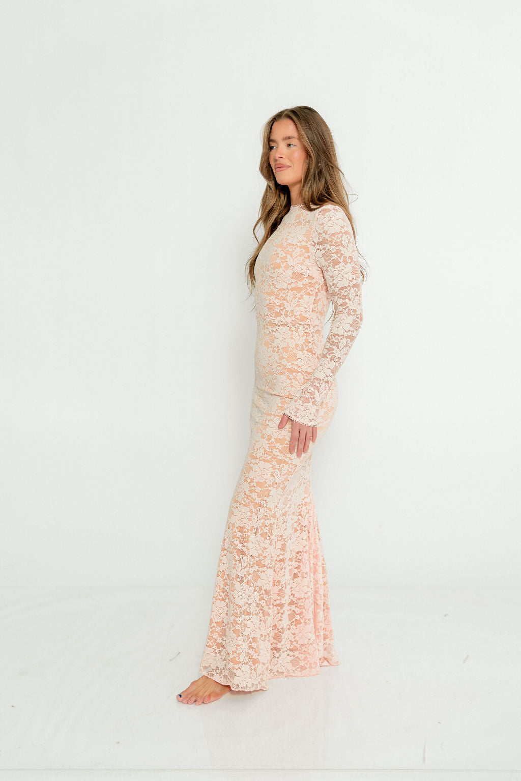 Seraphine Lace Maxi Dress in Pale Pink - Bump Friendly (Size Up for Bump)
