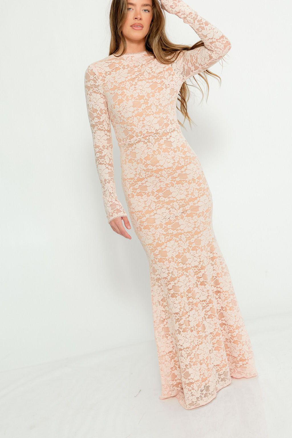Seraphine Lace Maxi Dress in Pale Pink - Bump Friendly (Size Up for Bump)