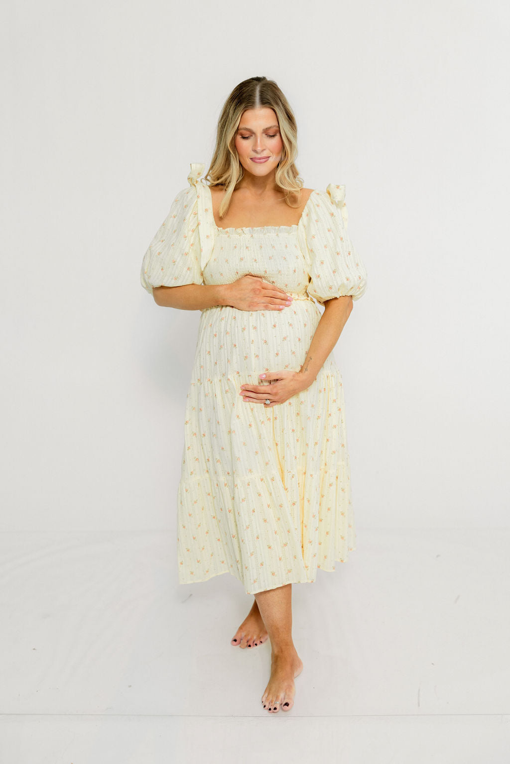 Elena 100% Cotton Midi Dress in Butter Floral - Bump Friendly
