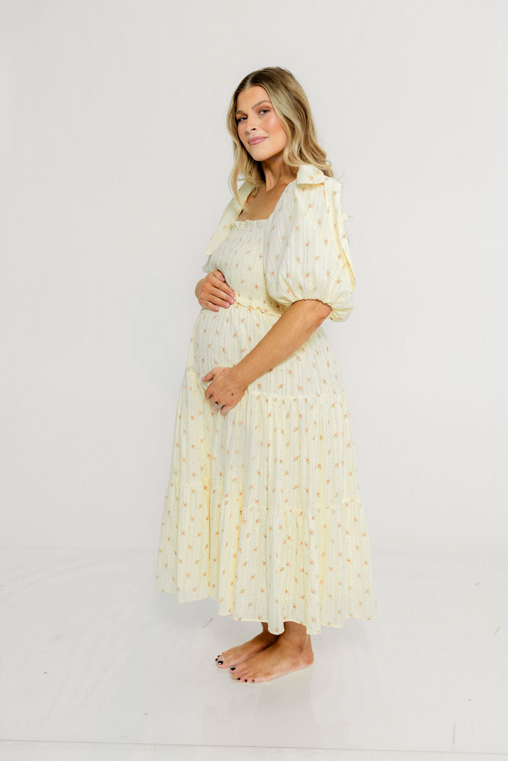 Elena 100% Cotton Midi Dress in Butter Floral - Bump Friendly