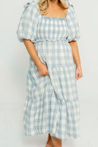 Elena 100% Cotton Gingham Midi Dress in Dusty Blue - Bump Friendly & Inclusive Sizing *6/30 PRE-ORDER*