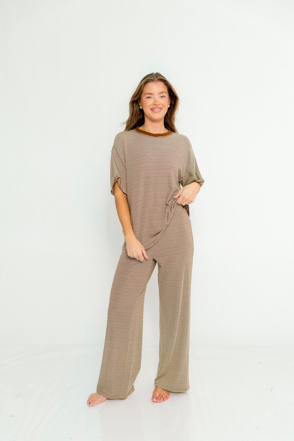 Alana Stripe Set in Brown -Lightweight/Butter Fabric