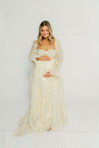 Delilah Maxi Dress with Train in Butter Yellow - Bump Friendly