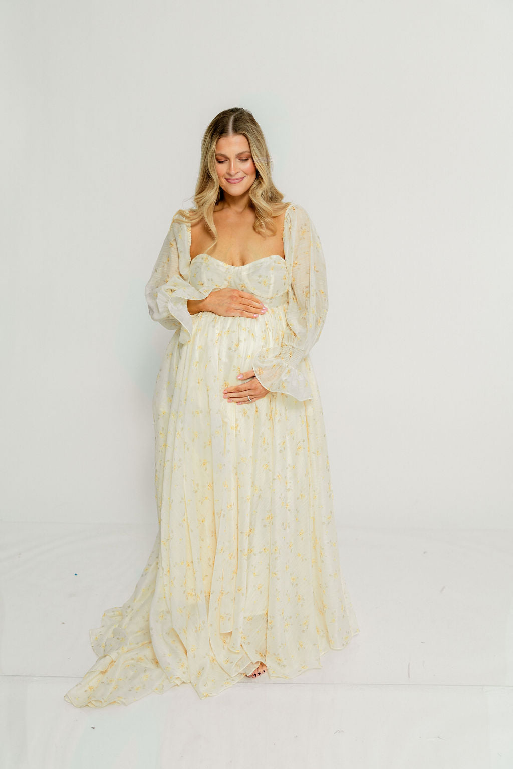 Delilah Maxi Dress with Train in Butter Yellow - Bump Friendly