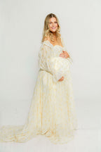 Delilah Maxi Dress with Train in Butter Yellow - Bump Friendly