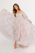 Delilah Maxi Dress with Train in Muted Blush Floral - Bump Friendly