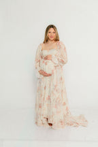 Delilah Maxi Dress with Train in Ivory - Bump Friendly