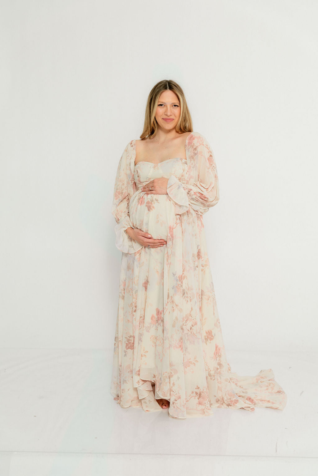 Delilah Maxi Dress with Train in Ivory - Bump Friendly