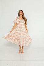 Elena 100% Cotton Gingham Midi Dress in Dusty Pink - Bump Friendly & Inclusive Sizing