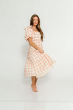 Elena 100% Cotton Gingham Midi Dress in Dusty Pink - Bump Friendly & Inclusive Sizing