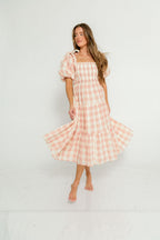 Elena 100% Cotton Gingham Midi Dress in Dusty Pink - Bump Friendly & Inclusive Sizing